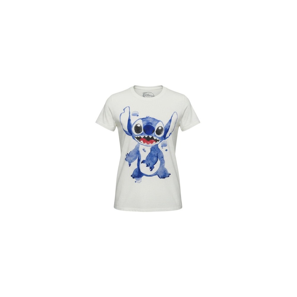 Disney T-Shirt Womens XS White Watercolor Stitch Graphic Short Sleeve Tee